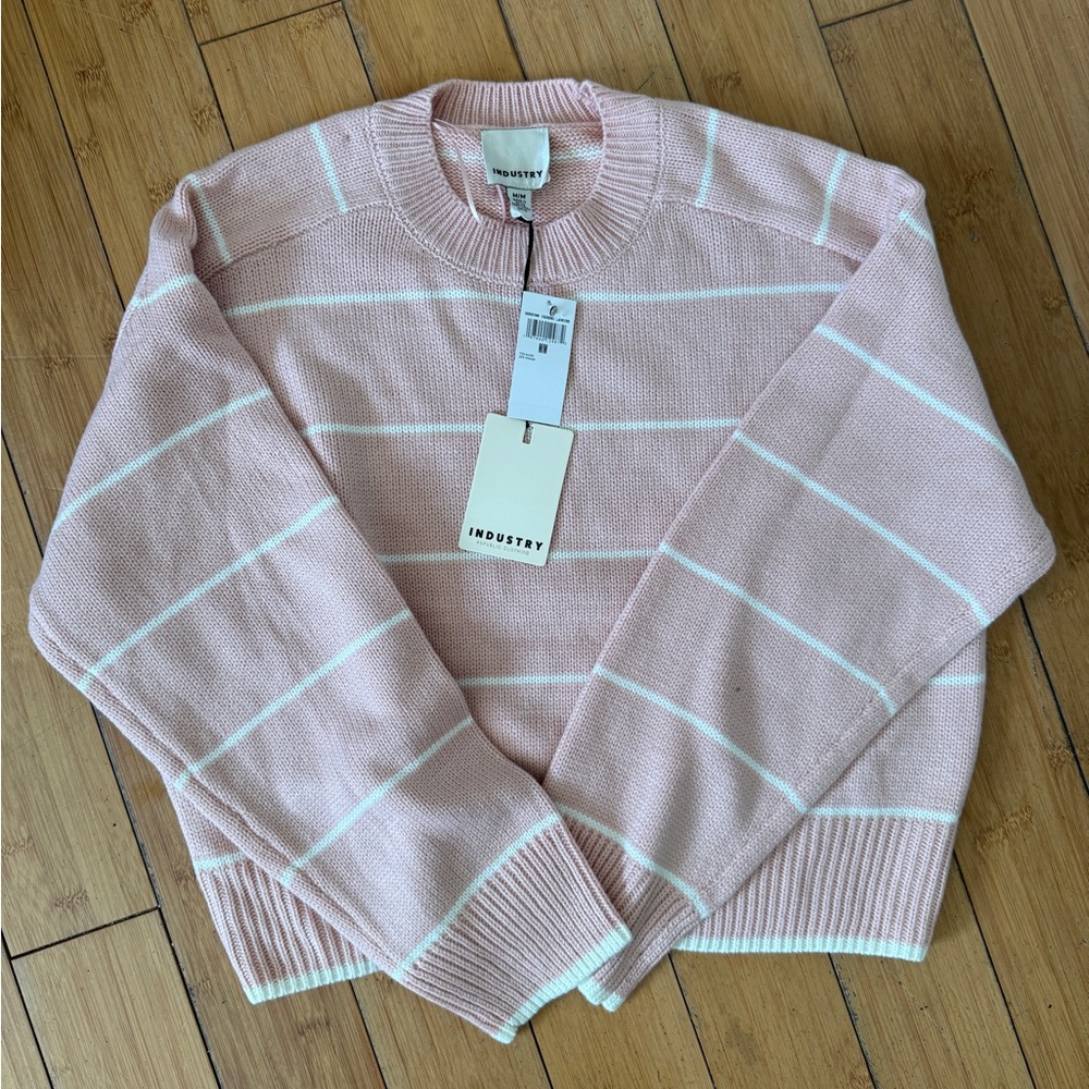 INDUSTRY Blush Pink Striped Knit Sweater Crewneck Pullover NWT Size M